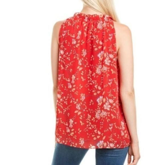 Max Studio Keyhole Neck Self-Tie Closure Sleeveless Floral Top Black M NWT - Picture 8 of 9